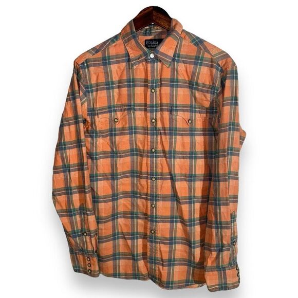 90s Orange Polo Ralph Lauren Western Pearl Snap Shirt Size M - Picture 1 of 8